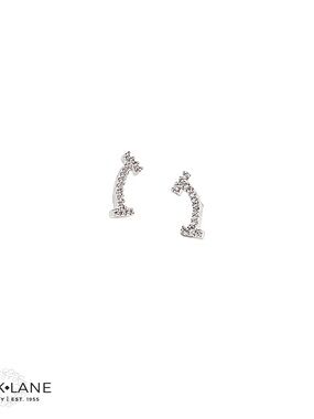 HAPPY Earrings | Silver Crystal Curved Bar Earrings | NEW